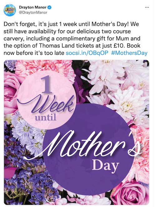 mothers day marketing ideas - twitter post with countdown