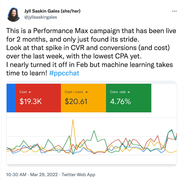 tweet in favor of google ads performance max