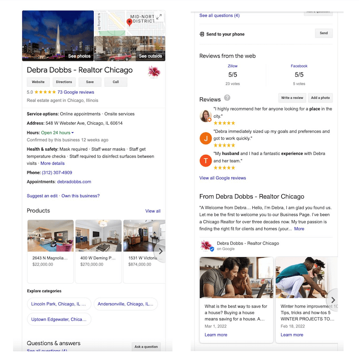 real estate marketing ideas - google business profile example