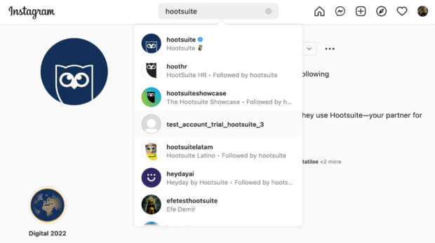 Instagram list of Hootsuite social media accounts