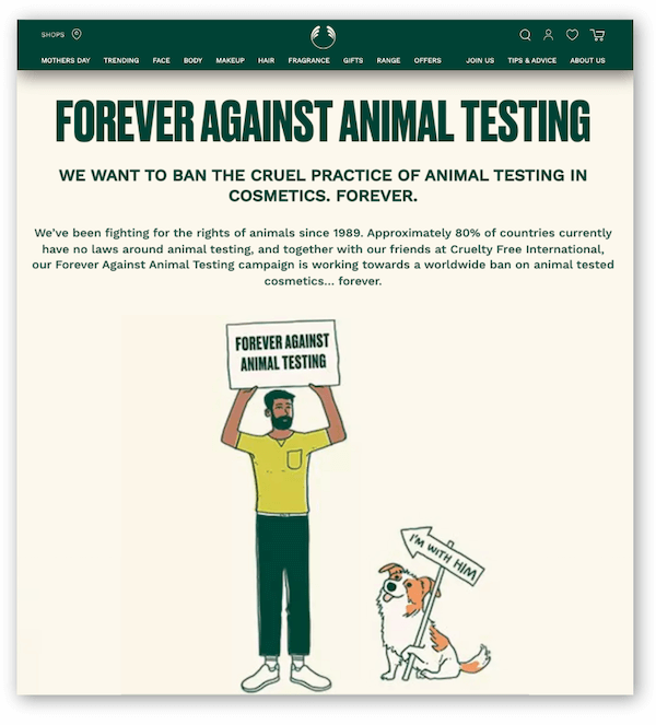 sustainable brands - the body shop against animal testing