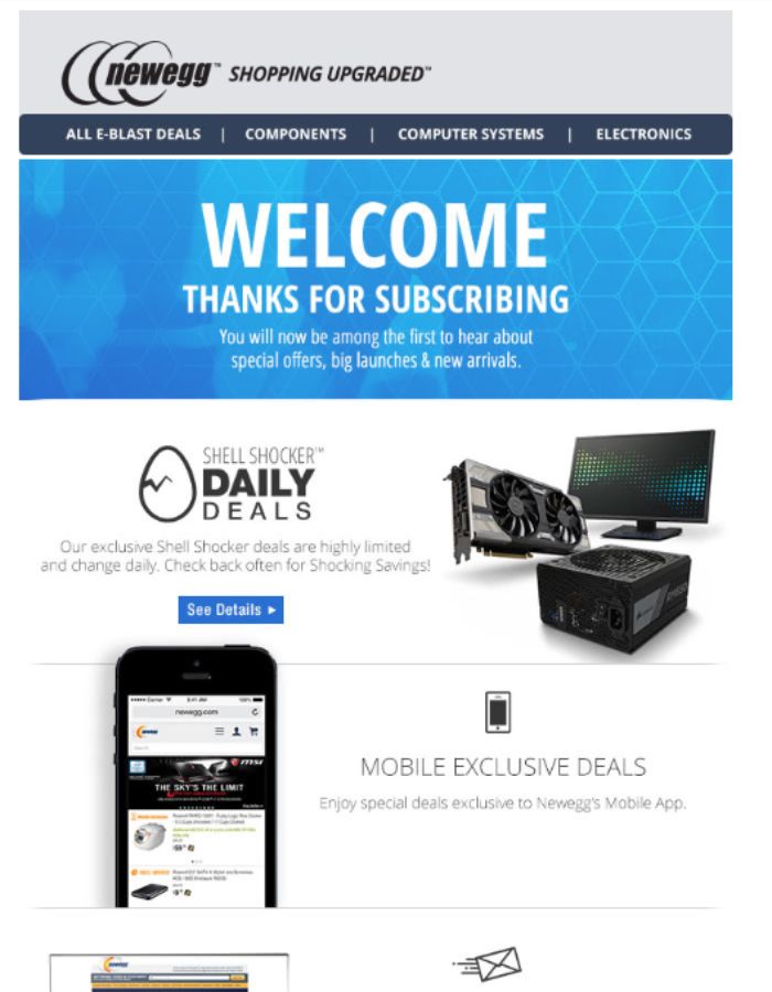 Ecommerce Email Marketing - newegg welcome email