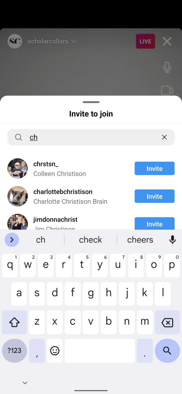invite other Instagram accounts to join live