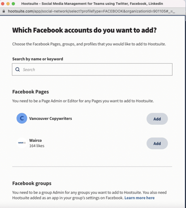 which Facebook accounts do you want to add