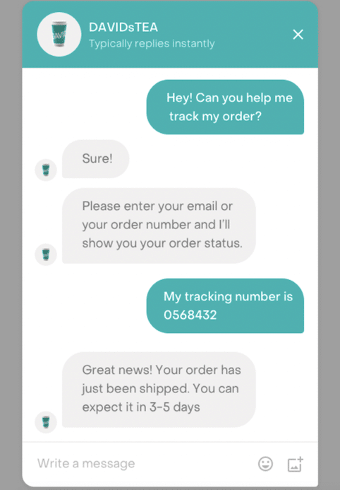 DavidsTea order tracking chatbot