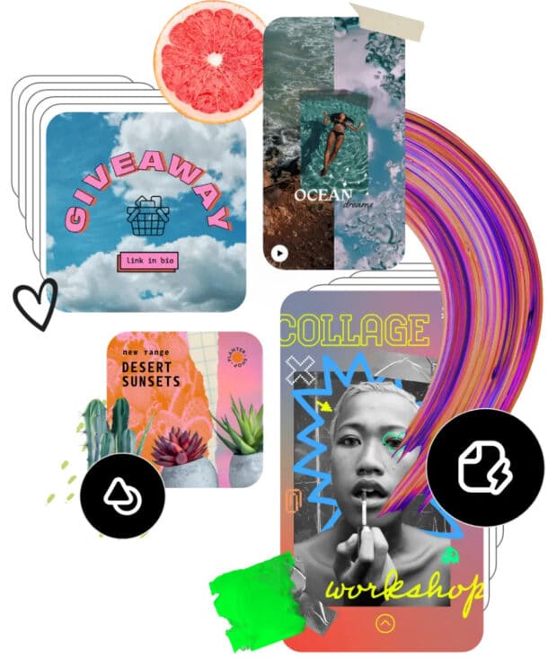 Adobe Creative Cloud Express colorful collages including giveaway