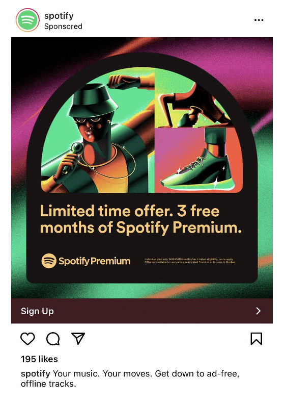 Spotify limited time offer 3 free months of Premium ad