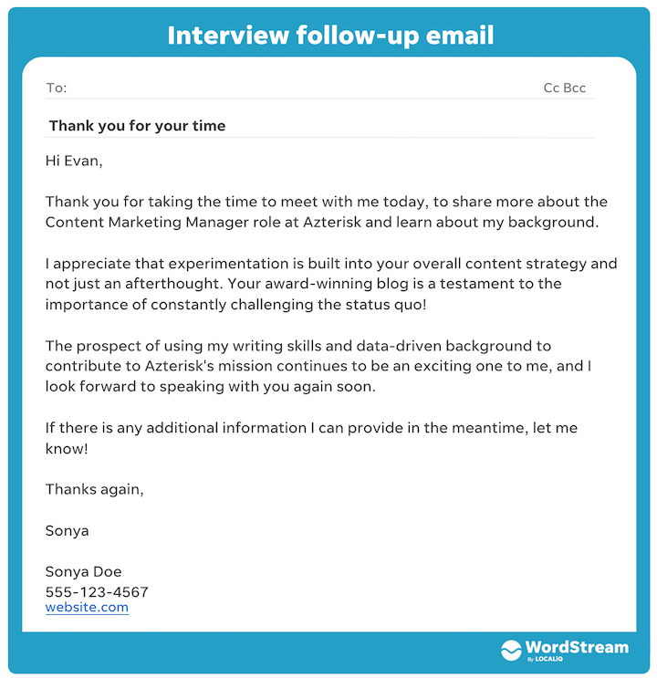 interview follow-up email example