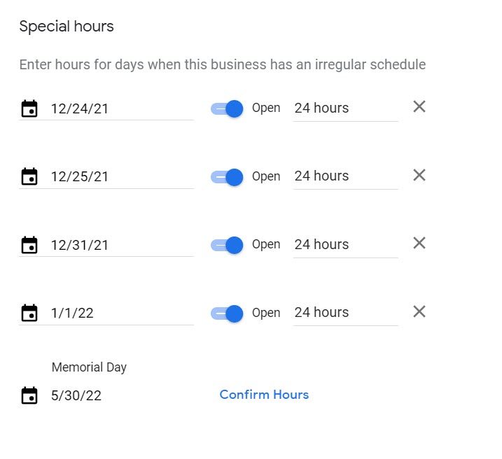 Special hours in Google Business Profile