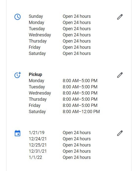 Specialty and holiday hours in Google Business Profile