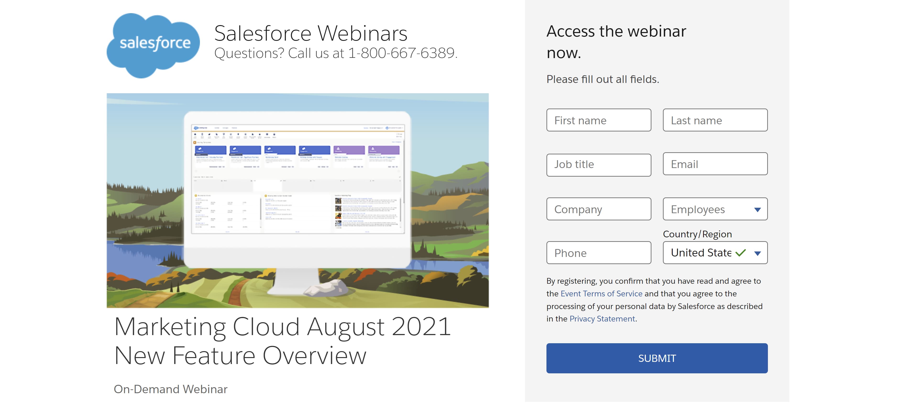 Webinar landing page example from Salesforce