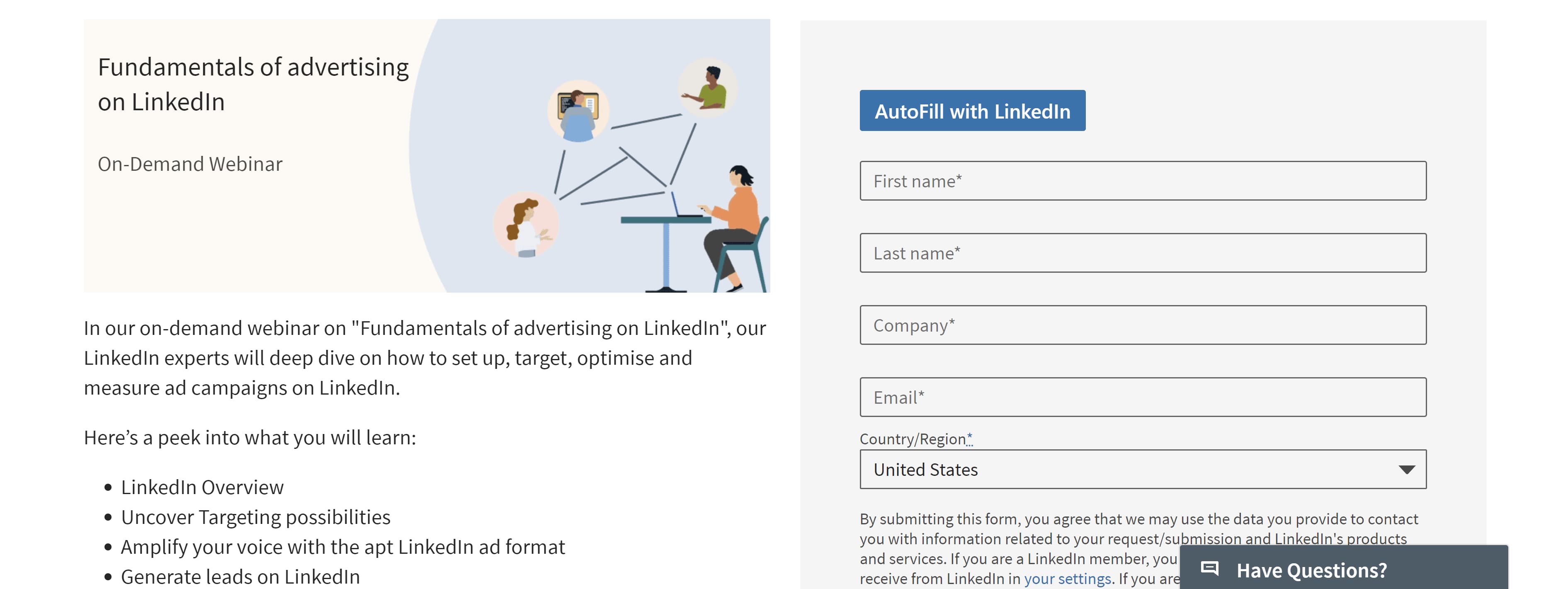 Webinar landing page example from LinkedIn