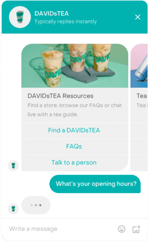 DAVIDsTEA Resources including FAQs and talk to a person option