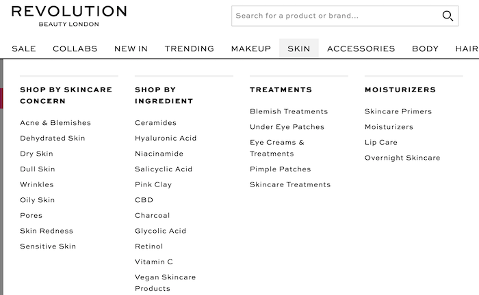 Skincare by Revolution Example of Customer Segmentation by Concern