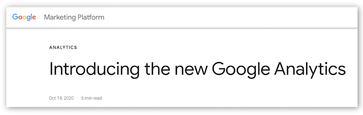 screenshot of google analytics 4 announcement headline