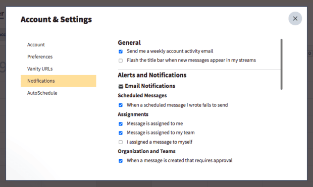 hootsuite account and settings alerts and notifications