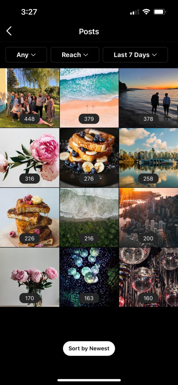 Instagram posts analytics in-app