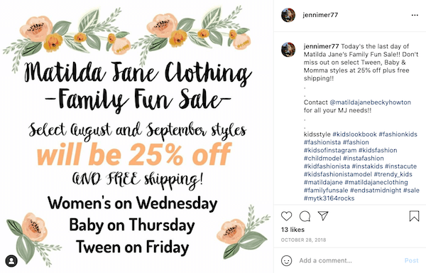 august marketing ideas—family fun sale for clothing on instagram