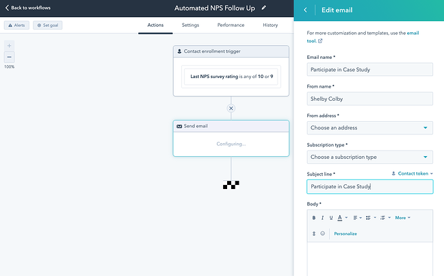 Customer service workflow automation example in HubSpot