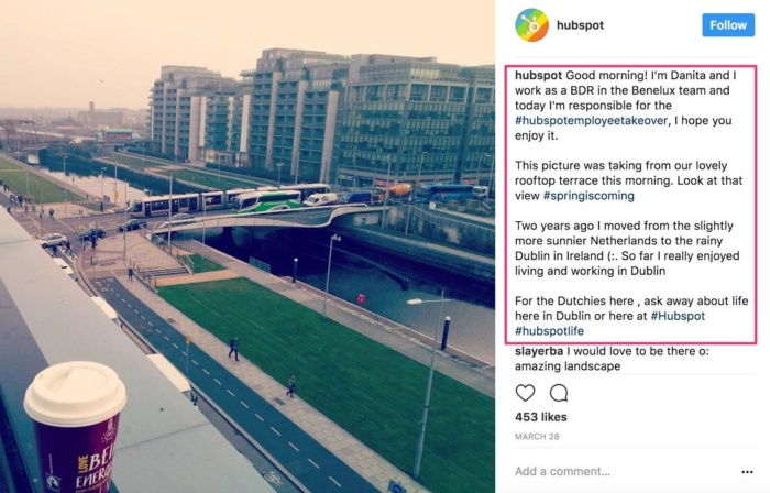 An example of employee-curated content from Hubspot's Instagram page.