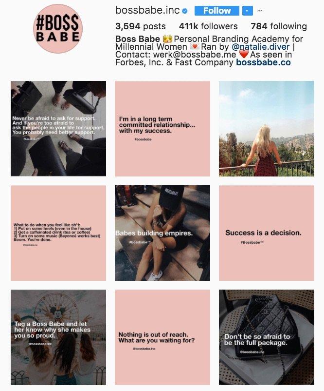 An image of Bossbabe.inc's instagram page.