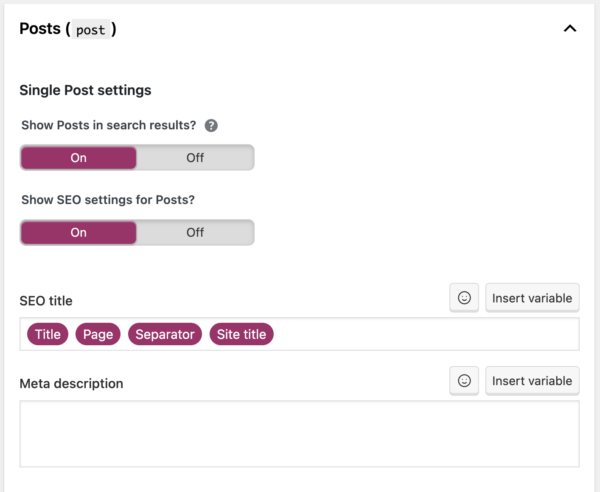 a screenshot of the Posts settings in the Search Appearance settings in Yoast SEO 