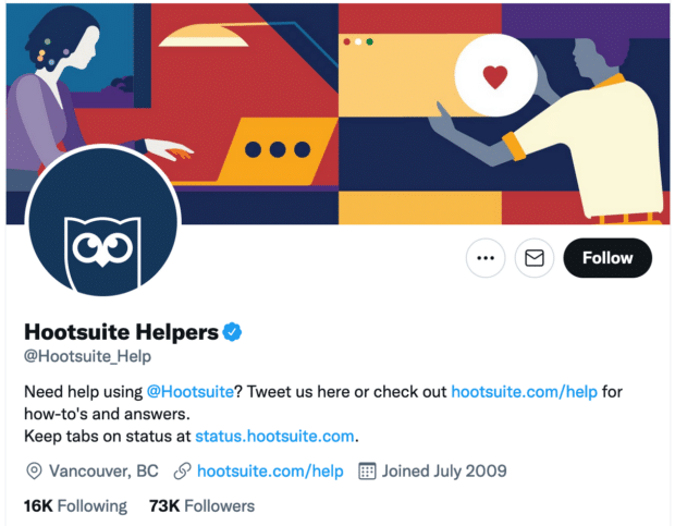 Hootsuite Helpers Twitter account homepage