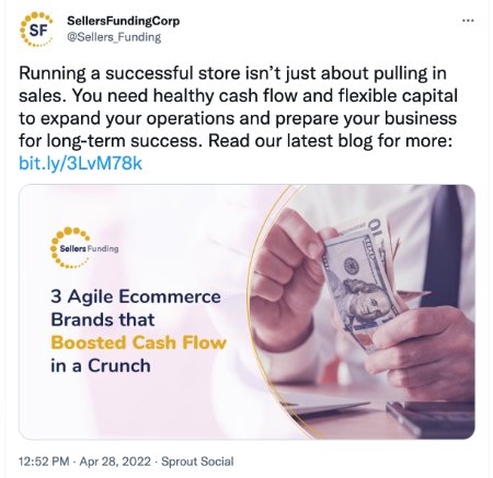 social media strategy example: sellersfundingcorp tweet