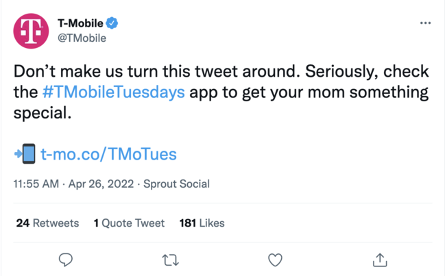 social media strategy example: tweet from t-mobile