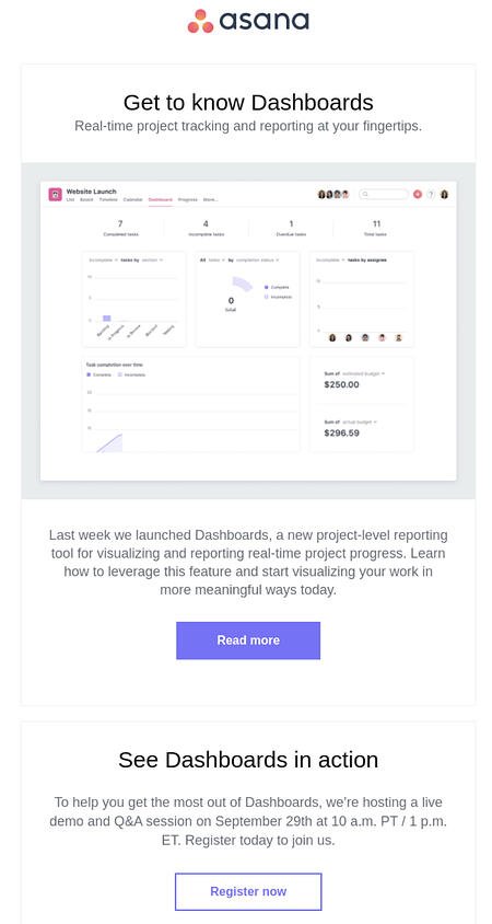 Product launch email example: Asana