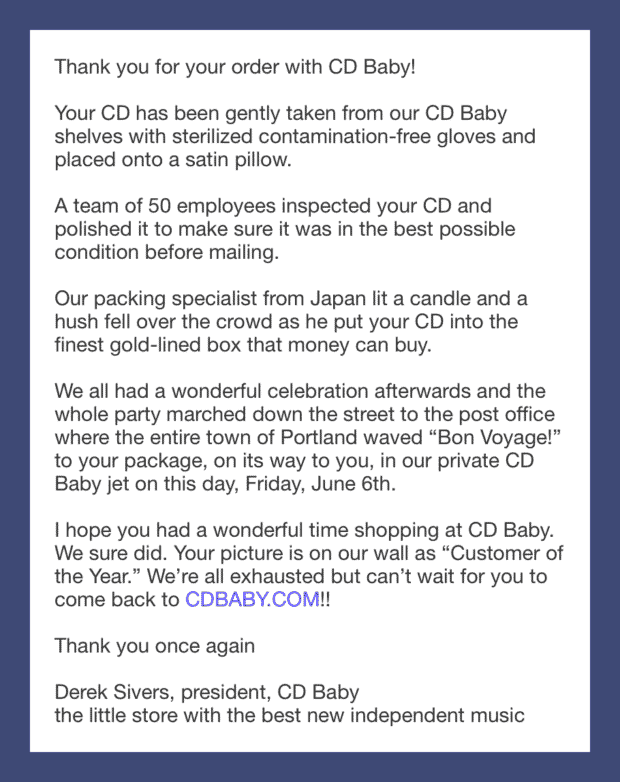 CD Baby order confirmation email