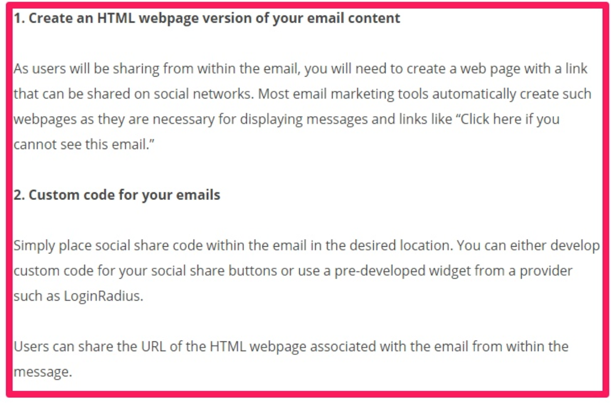 Instructions on creating custom HTML share buttons for emails.