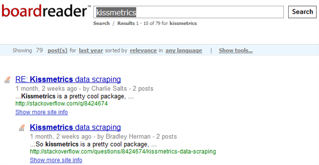 The homepage of the BoardReader search engine.