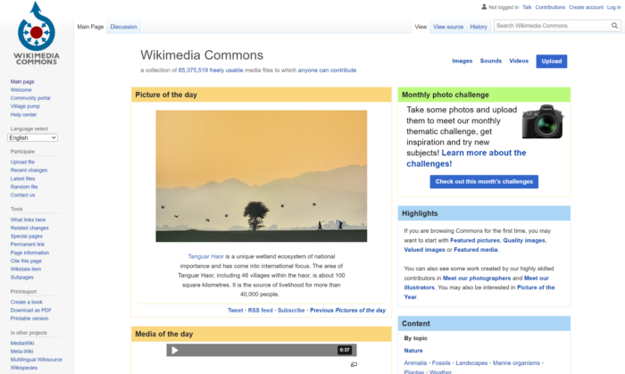 The homepage of the Wikimedia search engine.