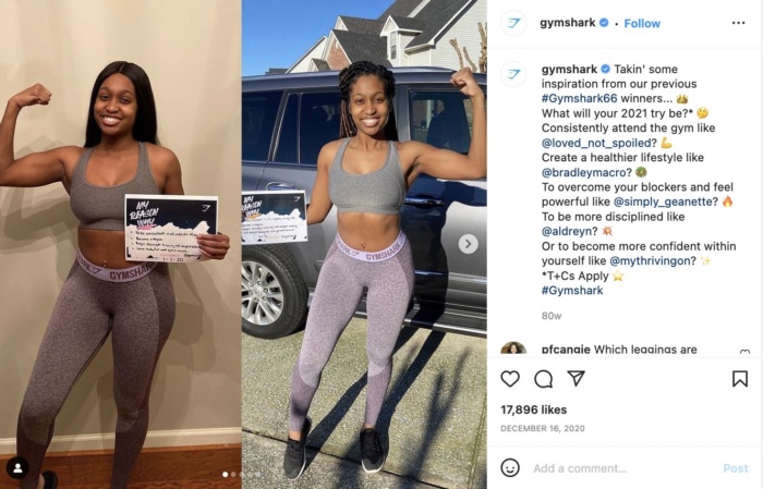 An example Influencer marketing instagram post from Gymshark. 
