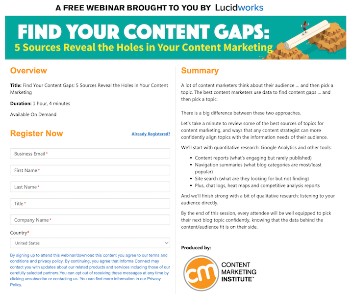 gated content example - webinar by content marketing institute