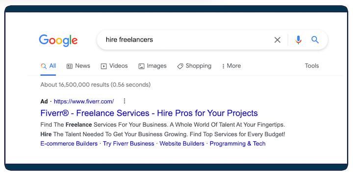 google ads examples - fiverr search ad