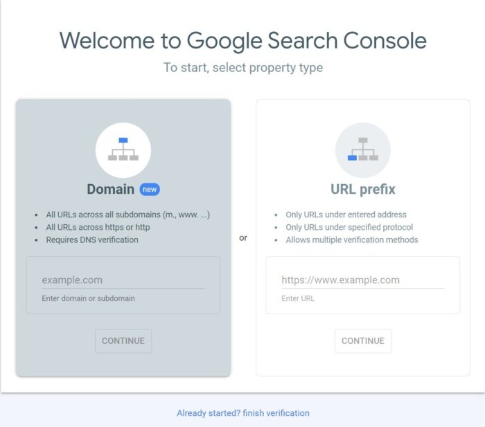 An image of the google search console interface. 