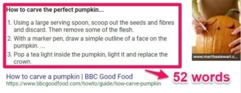 A google featured snippet about carving pumpkins. 