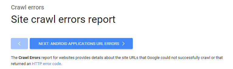 Google Search Console's site crawl errors report.