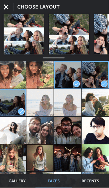 Layout from Instagram multi-photo design feature with groups of people