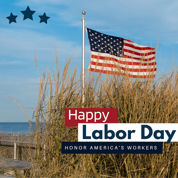 labor day instagram captions - happy labor day instagram post with beach and american flag background