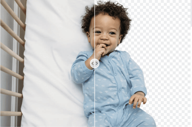 baby in crib against half transparent and half visible background