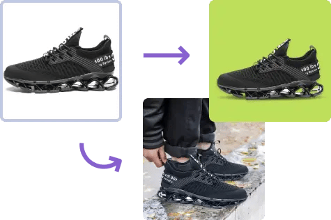 sneaker shown with three different background options
