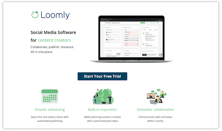saas landing page example by loomly