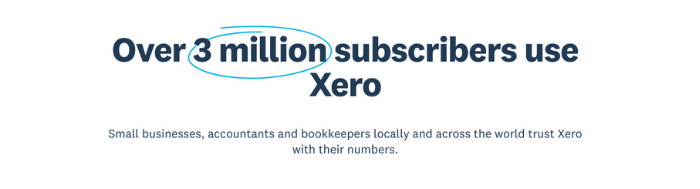 A section on Xero's website that showcases how many subscribers they have. 