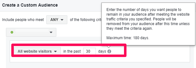 Adjust your recency window beyond 30 days during your custom audience targeting on Facebook.