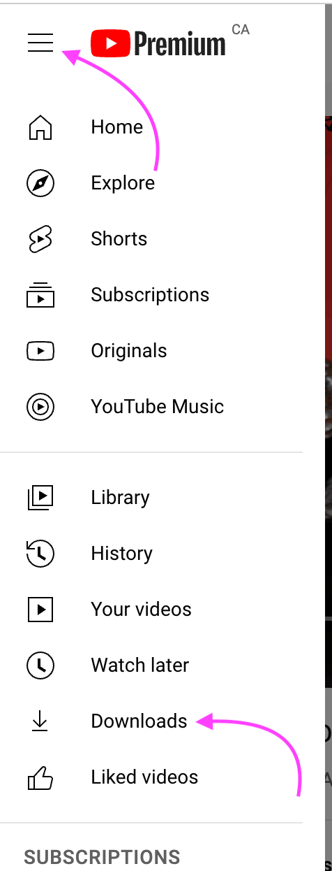 video library hamburger icon downloads