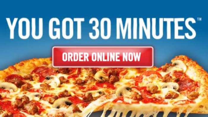 An example of an old Domino's ad with their slogan. 