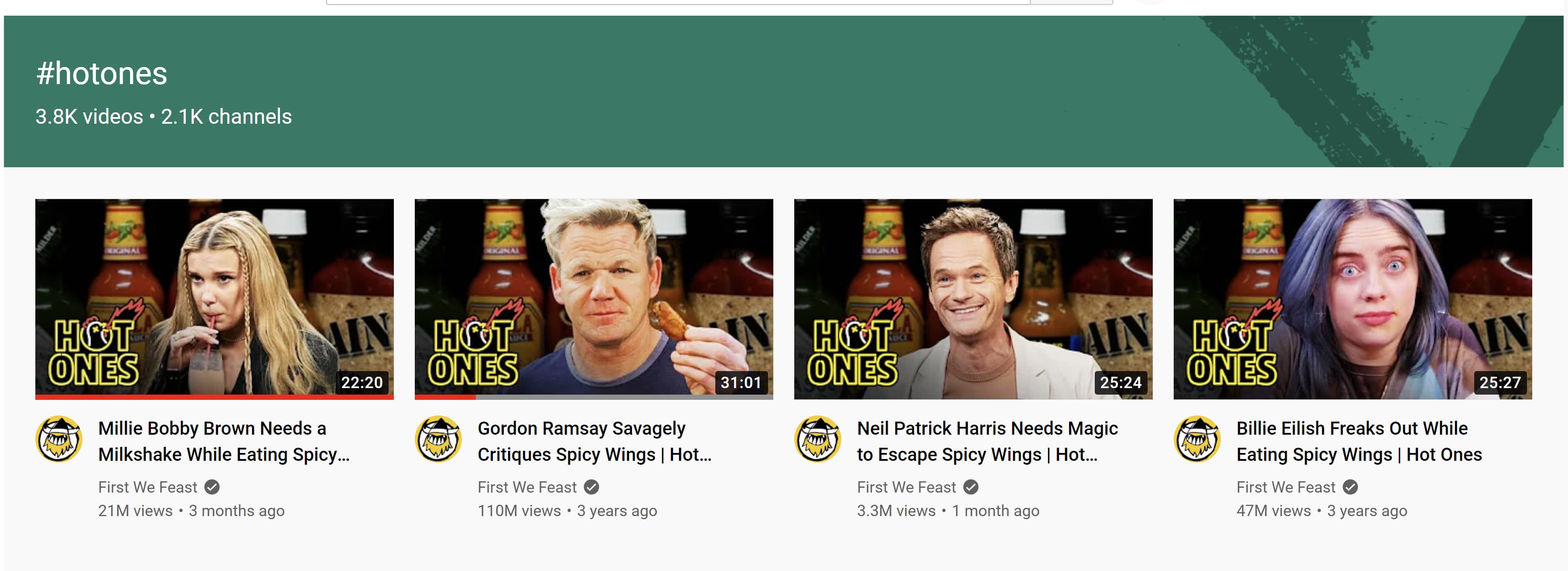 The YouTube hashtag #hotones takes users to a page of videos all using the tag